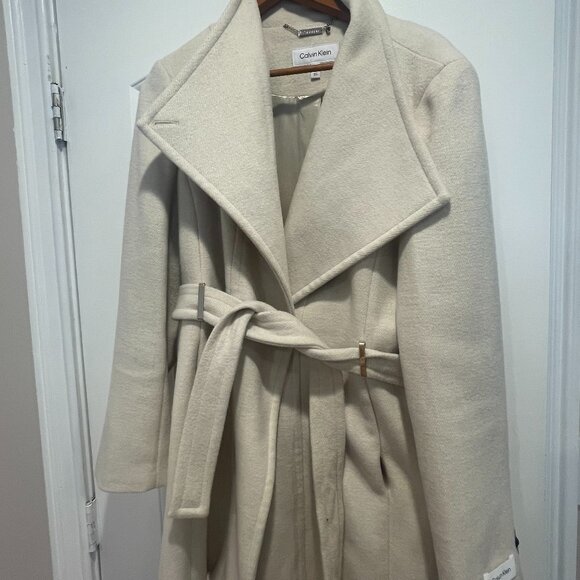 Calvin Klein Women’s Asymmetrical Belted Wrap Coat - Picture 1 of 1